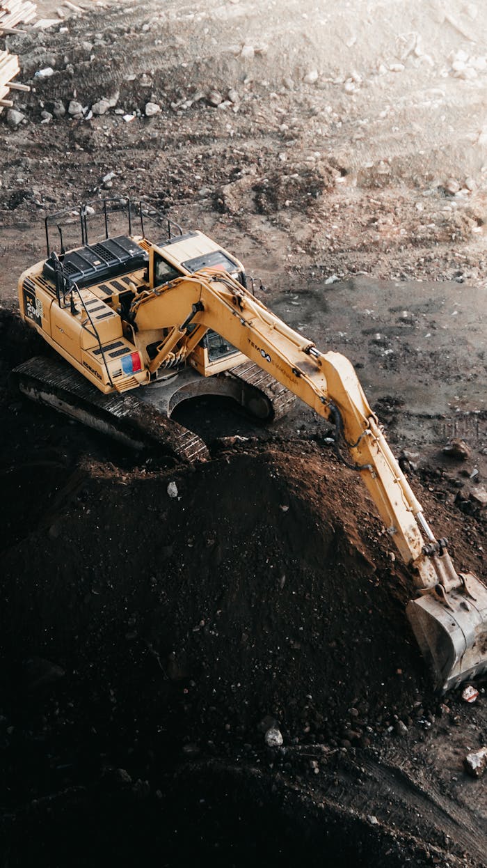 Aerial view of an excavator working at a construction site in İstanbul.